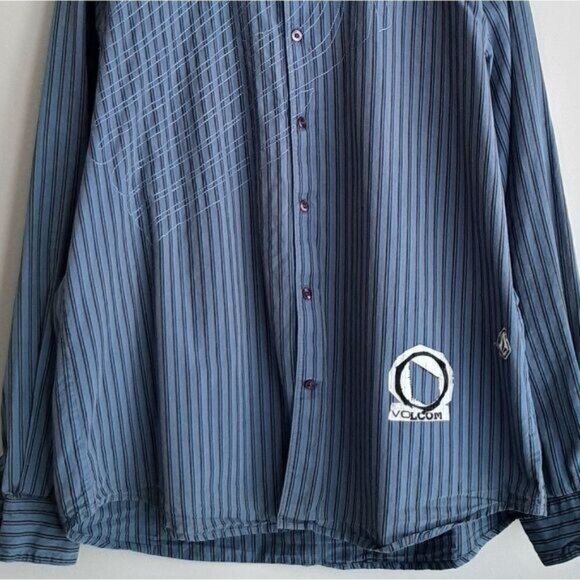 VOLCOM Stone Regular Fit Button Down Casual Stripe Shirt Blue Mens Sz XL - Picture 3 of 11